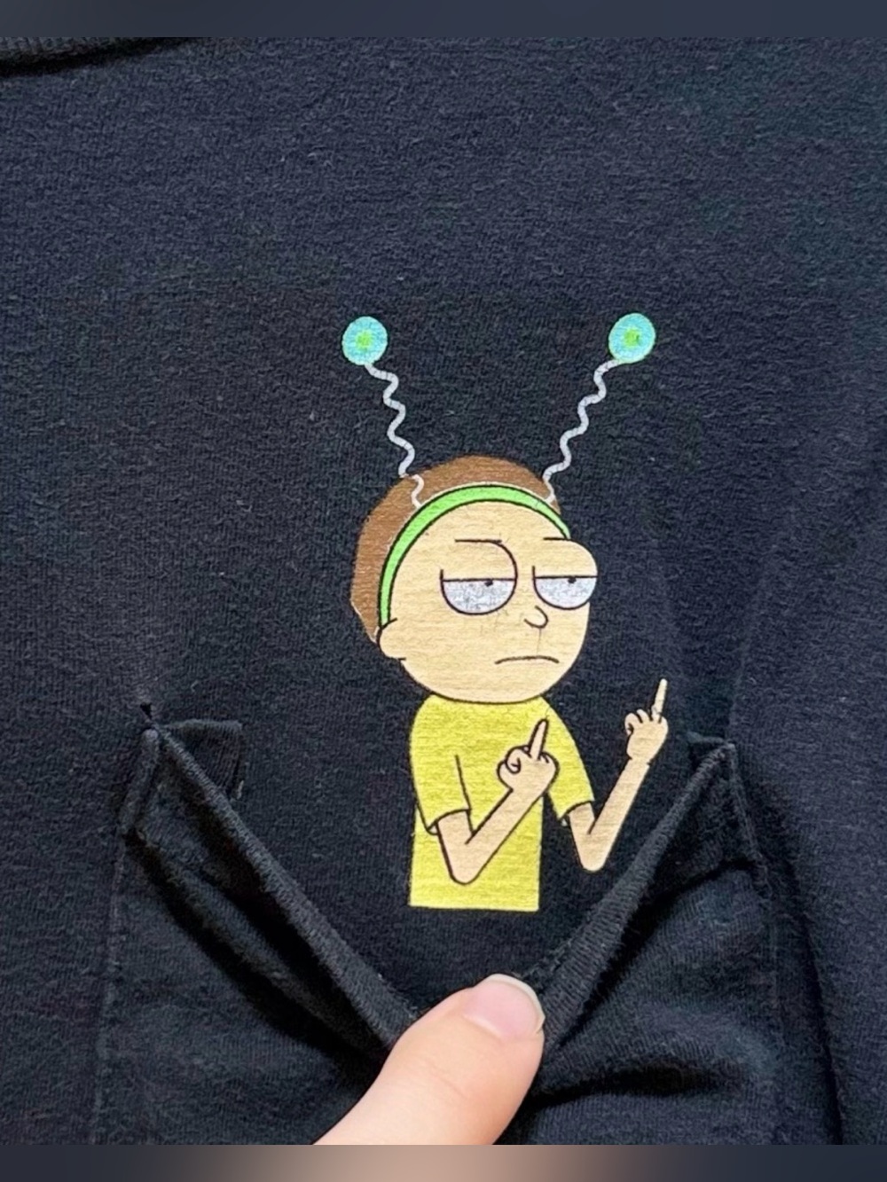 Rick and Morty Black Pocket Graphic T-Shirt Men’s XL Adult Swim Distressed Tee - Picture 3 of 6
